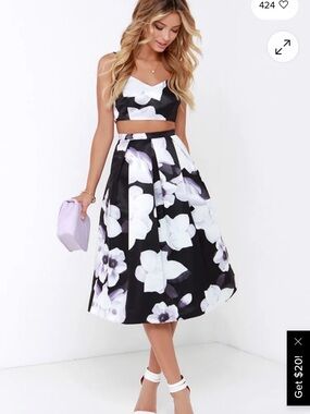 Lulu's Black Floral Print 2 Piece Dress